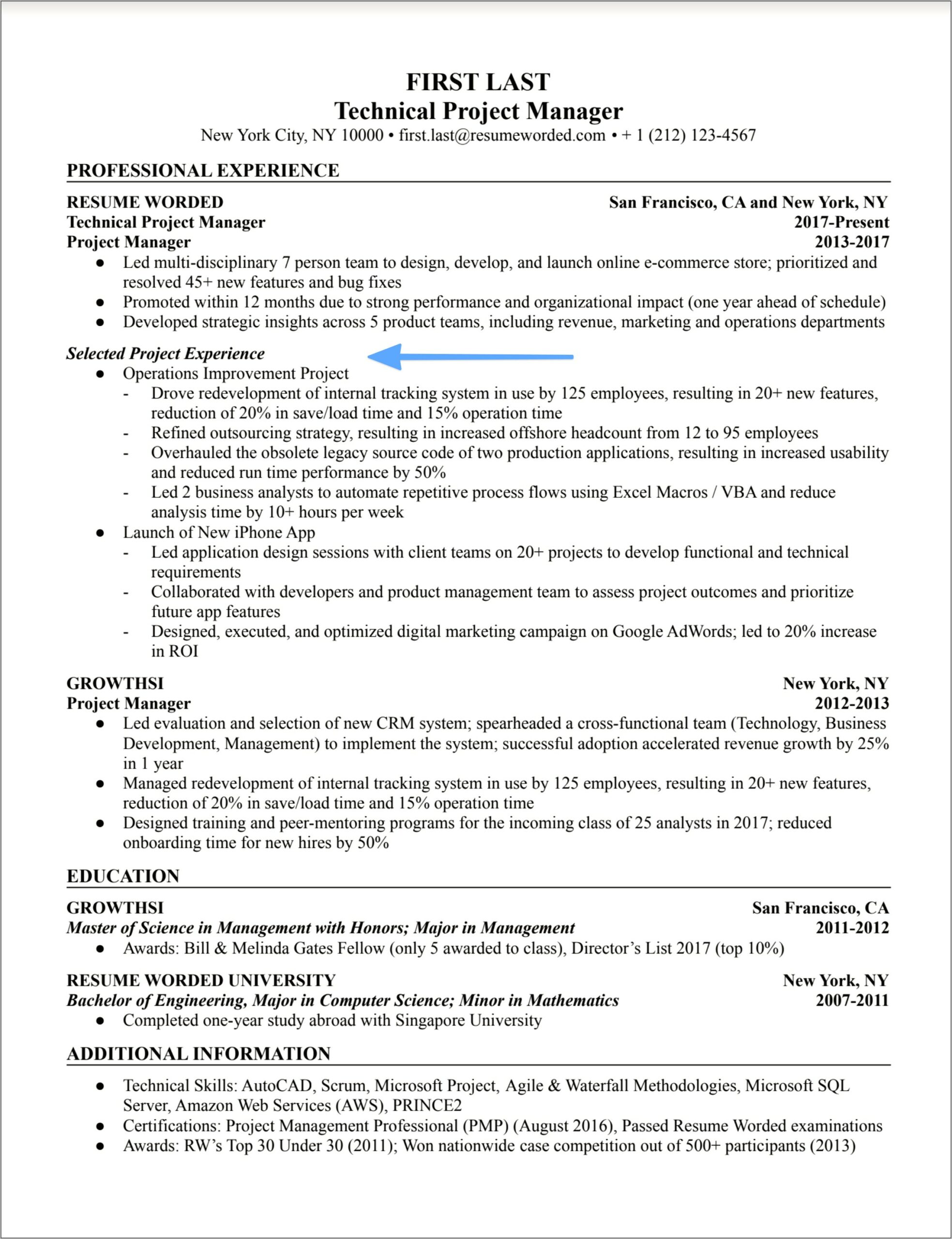 Entry Level Project Manager Resume Template Free Download