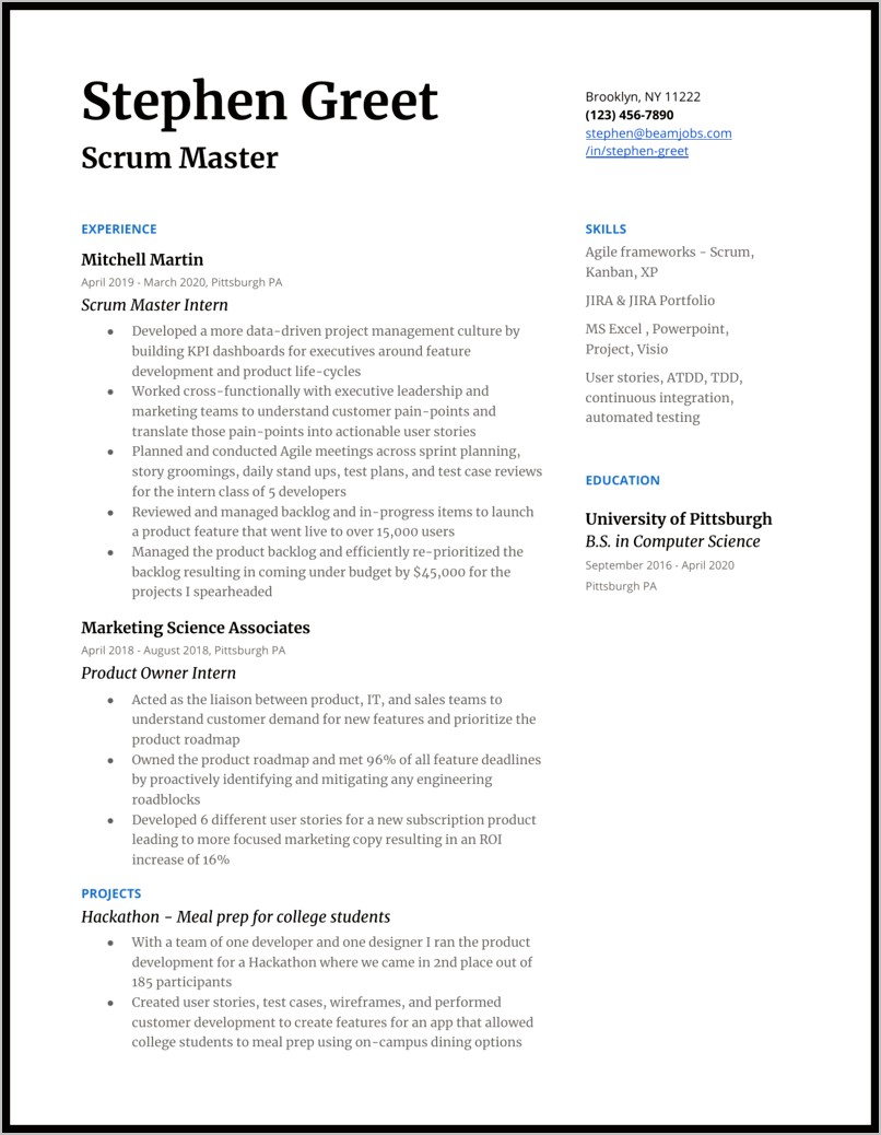 Entry Level Qa Tester Resume Sample With Projects
