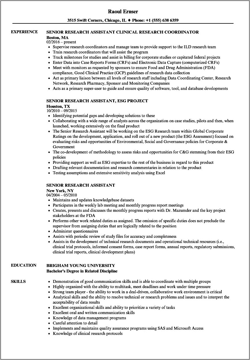 Entry Level Research Assistant Resume Sample