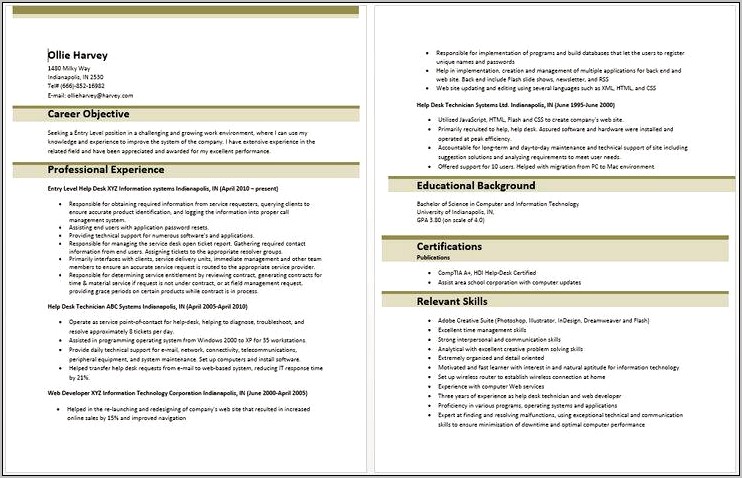 Entry Level Resume Example Information Systems