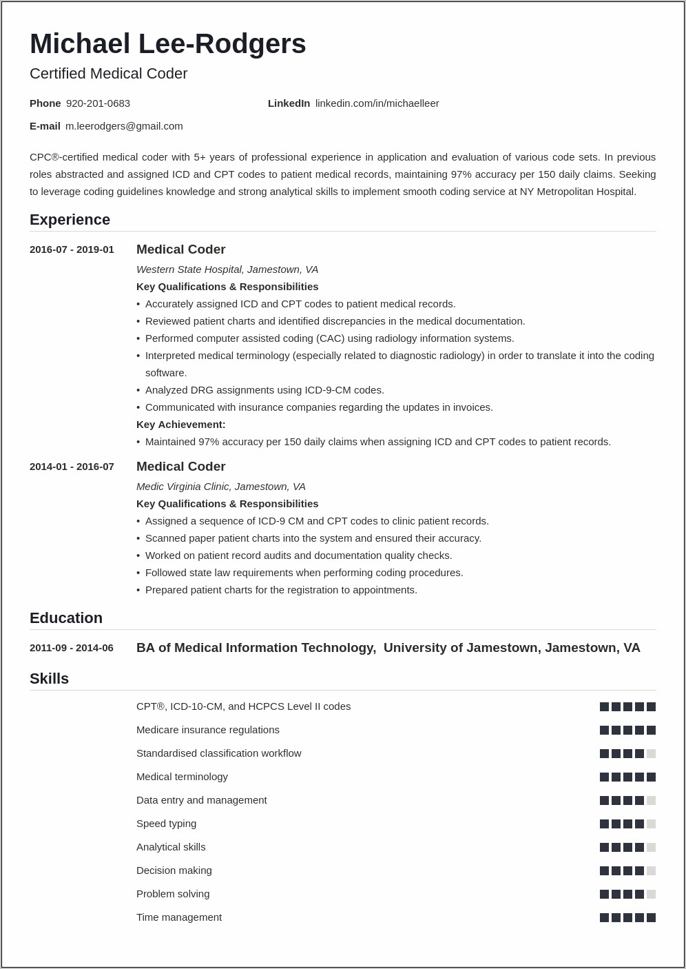 Entry Level Resume No Experience Billing And Coding