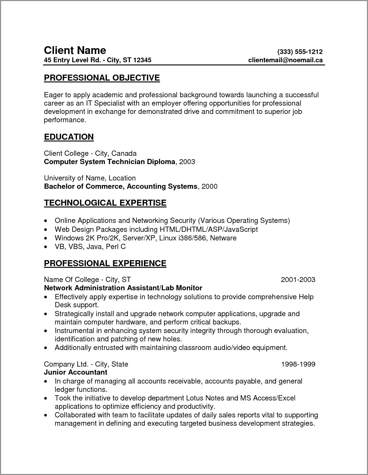 Entry Level Resume Profile Example For Students