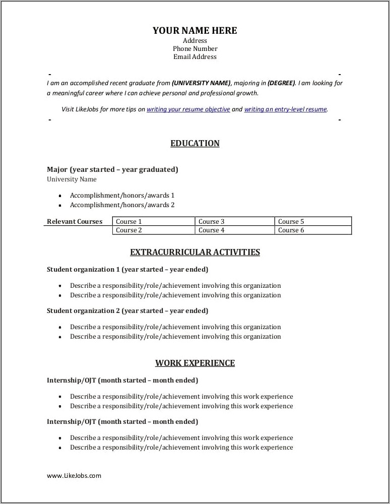 Entry Level Resume Samples For College Students