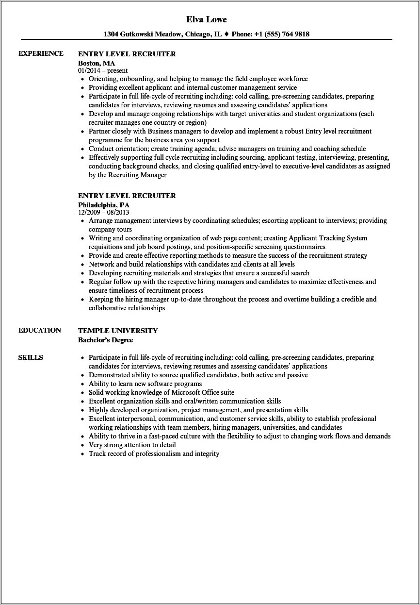 Entry Level Resume Skills And Abilities