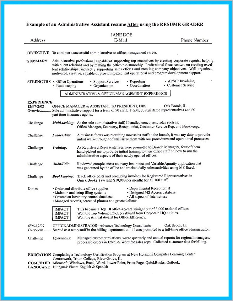 Entry Level Resume Summary For Administrative Assistant