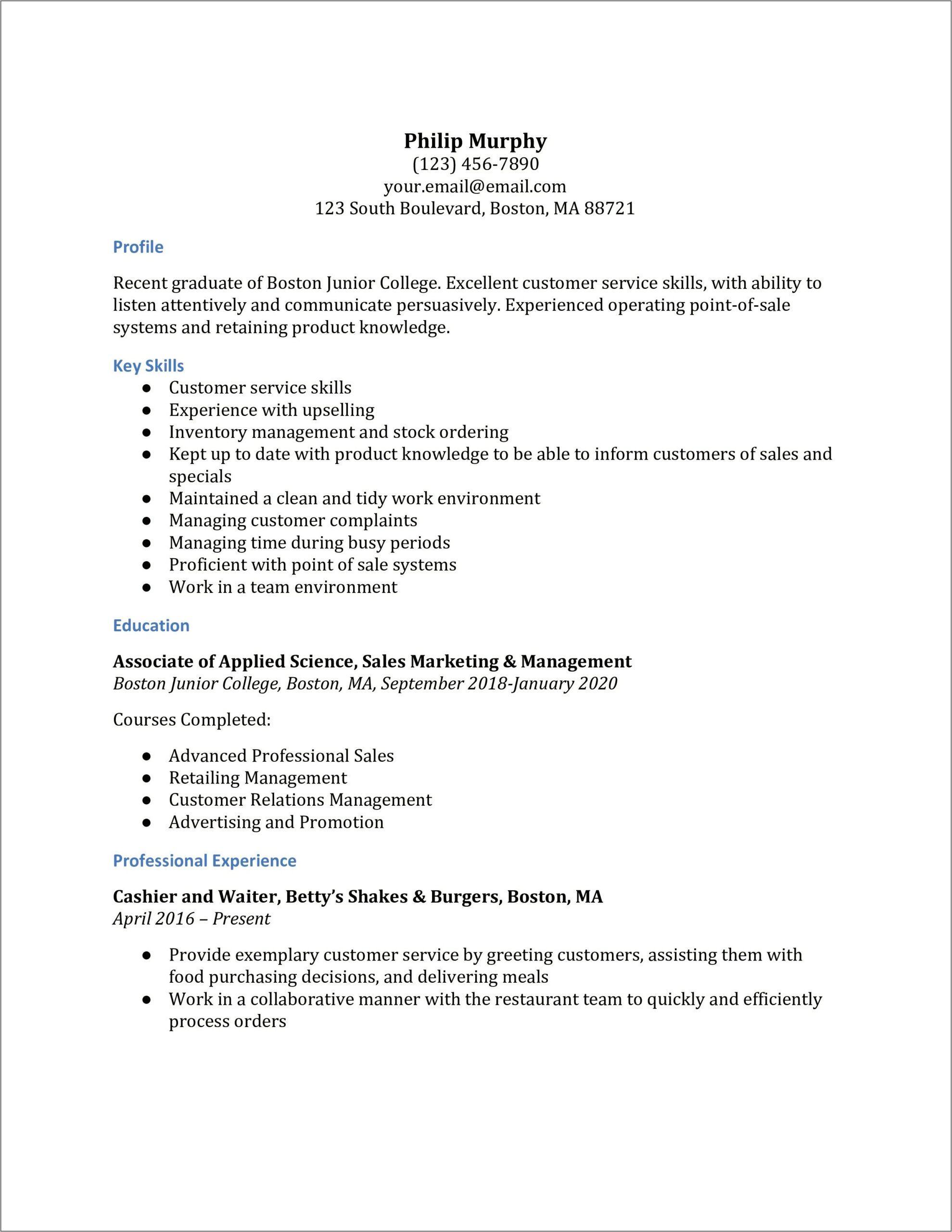 Entry Level Retail Associate Resume Objective Samples