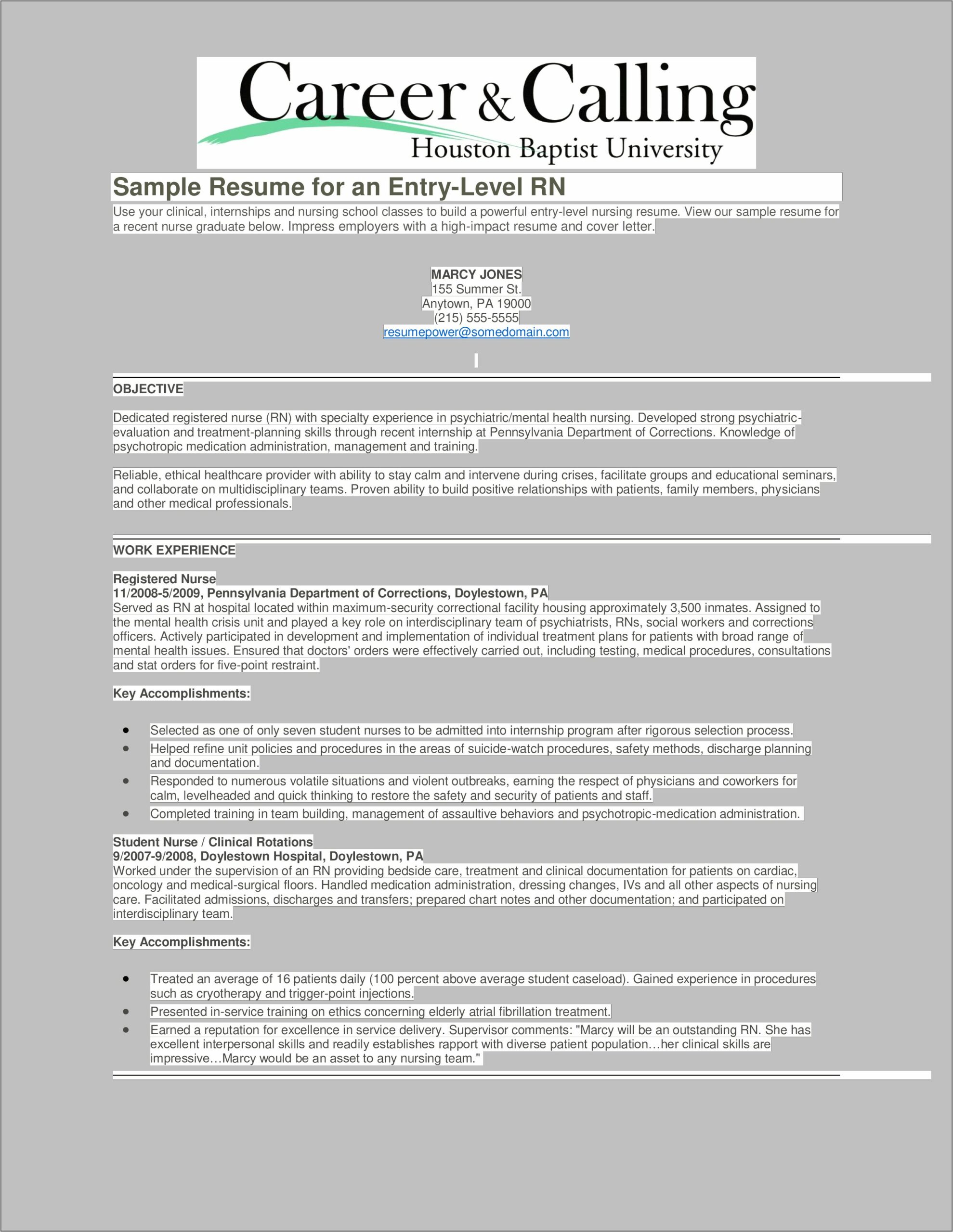 Entry Level Rn Objectives In Resume