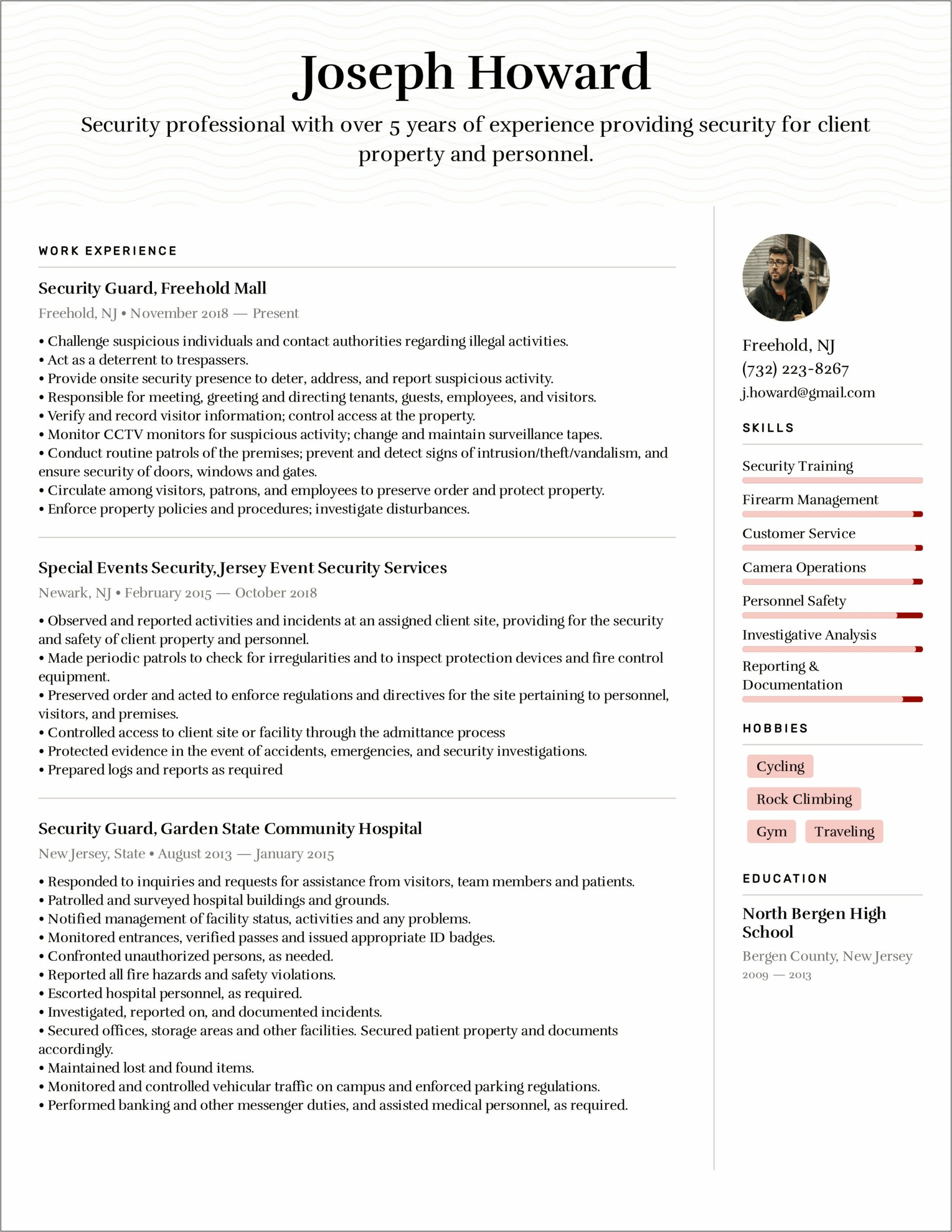 Entry Level Security Jobs Resume Examples