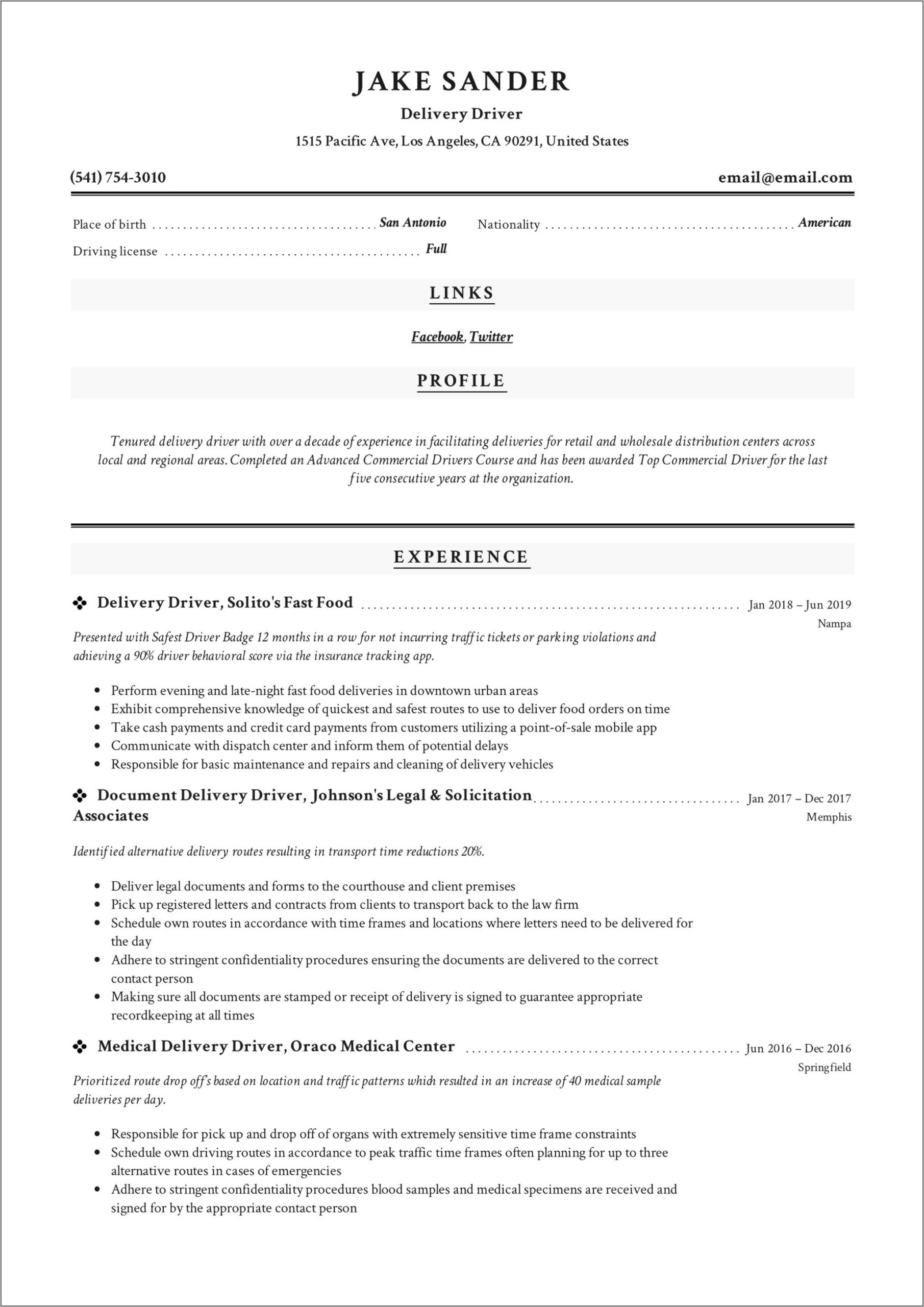 Entry Level Truck Driver Resume Objective