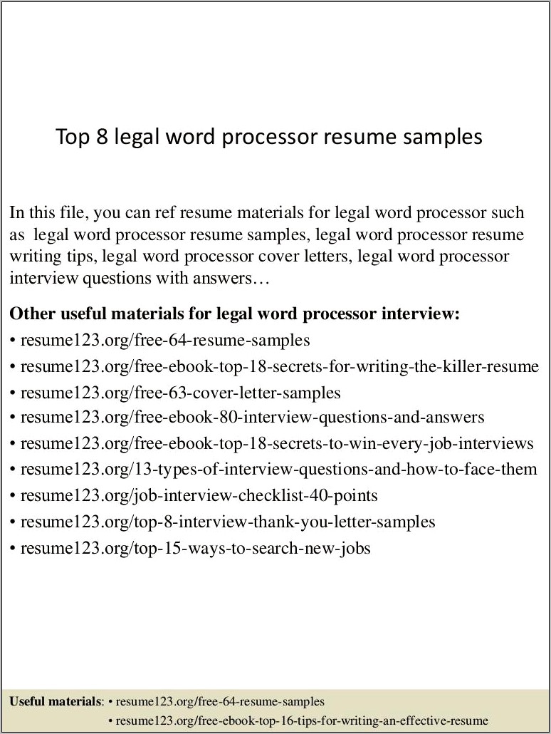 Entry Level Word Processor Resume Sample