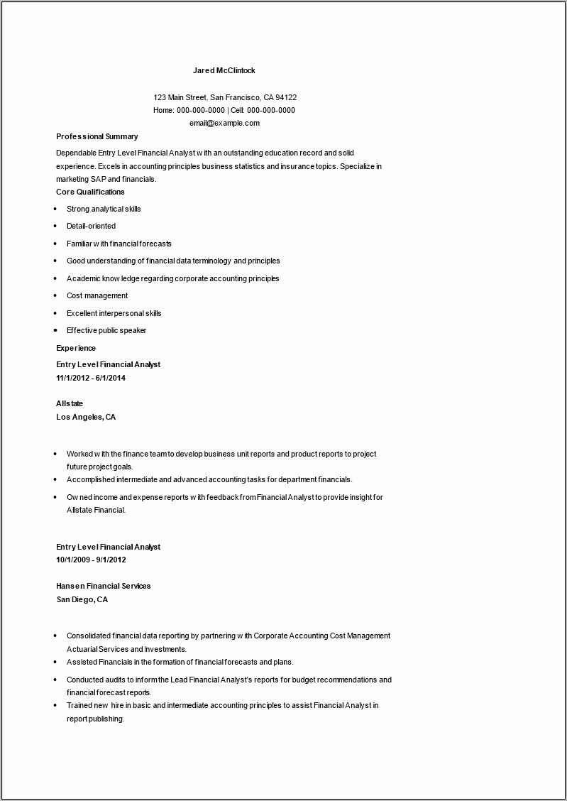 Entyr Level Business Analysts Resume Templates