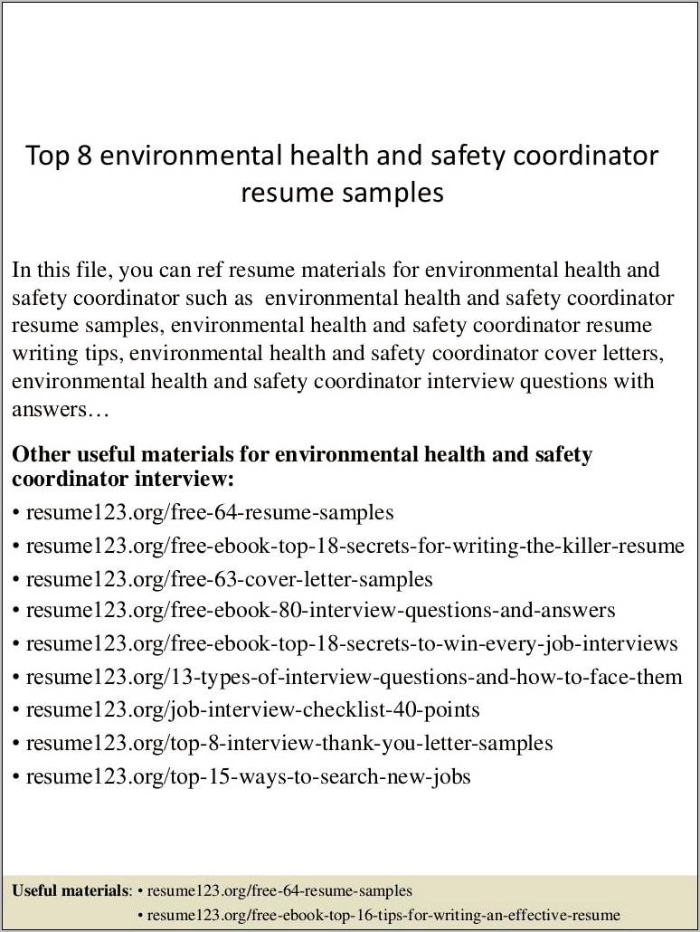 Environmental Health And Safety Resume Template