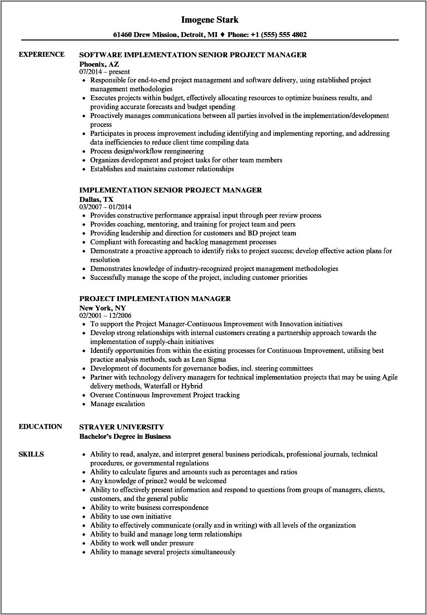 Epic Training Project Manager Resume