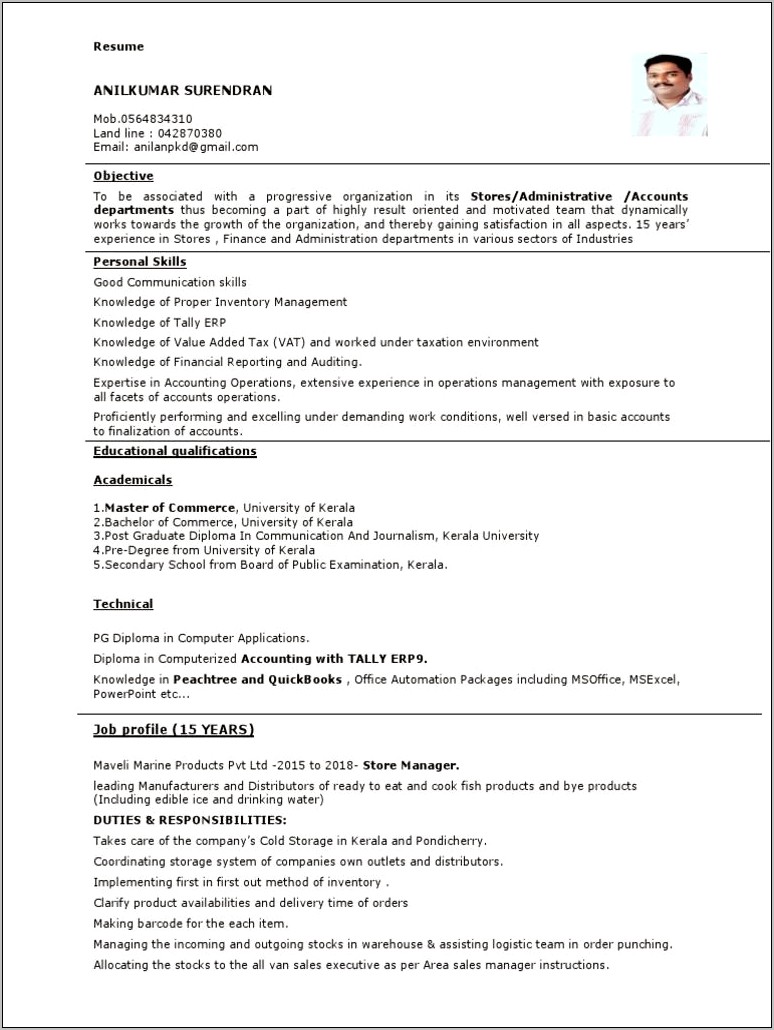 Erp And Inventory Management Ba Resume