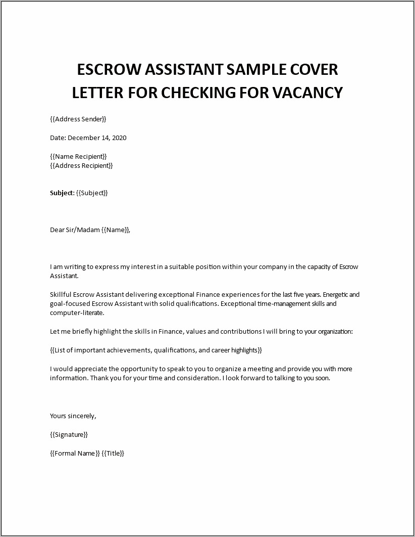 Escrow Assistant Job Description For Resume