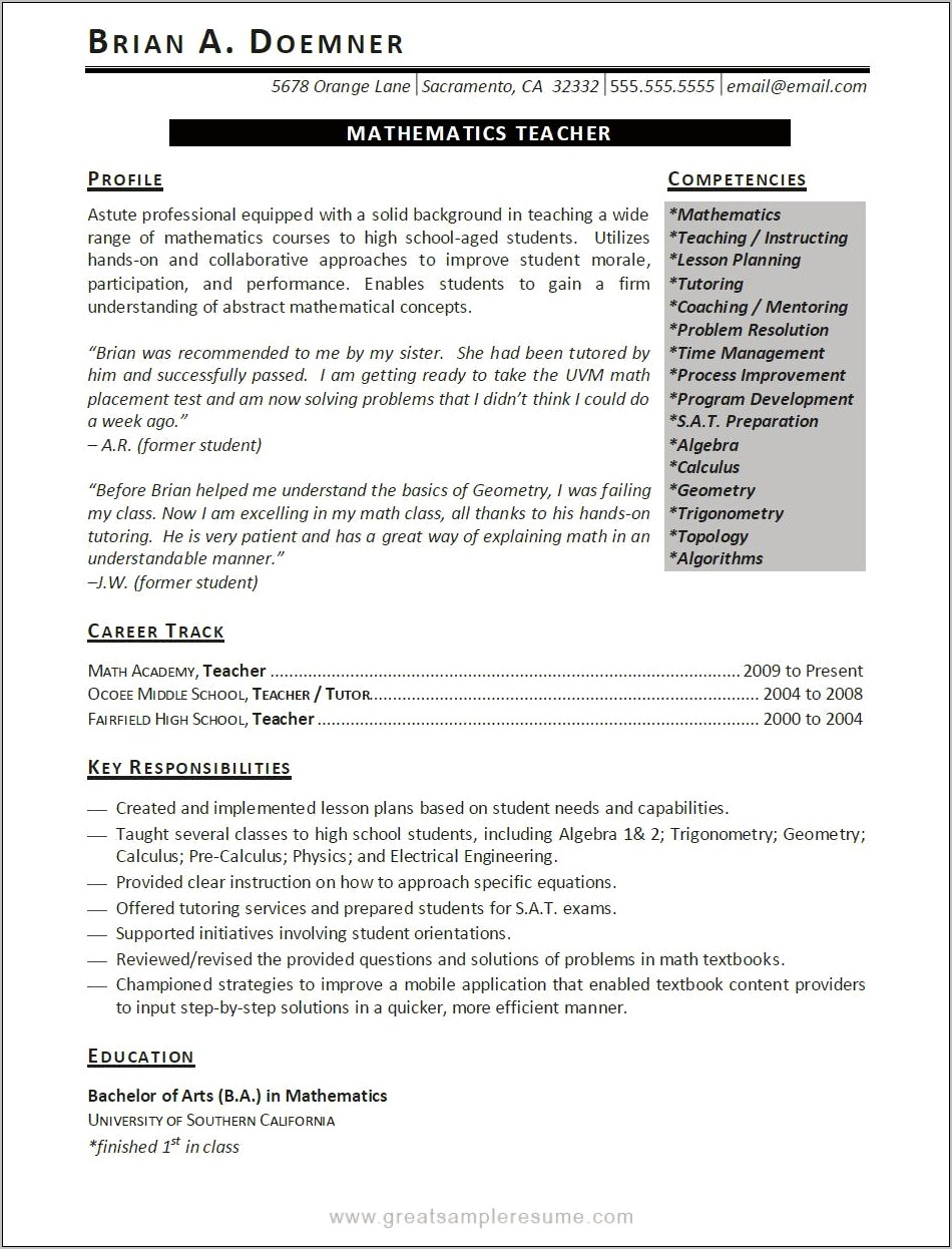 Esl Teacher Job Description For Resume