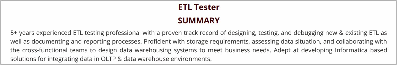 Etl Testing Sample Resume 5 Years Experience