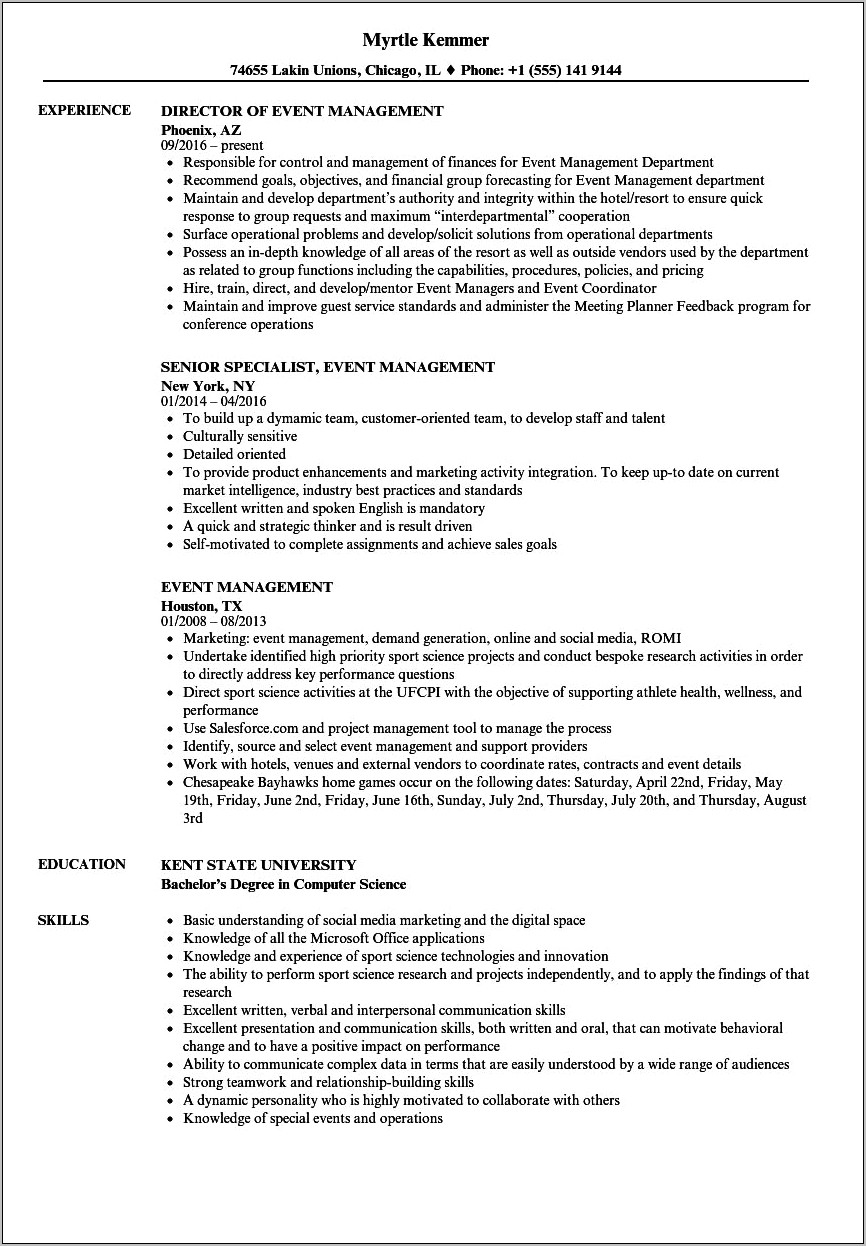 Event Manager Resume 7 Years Experience