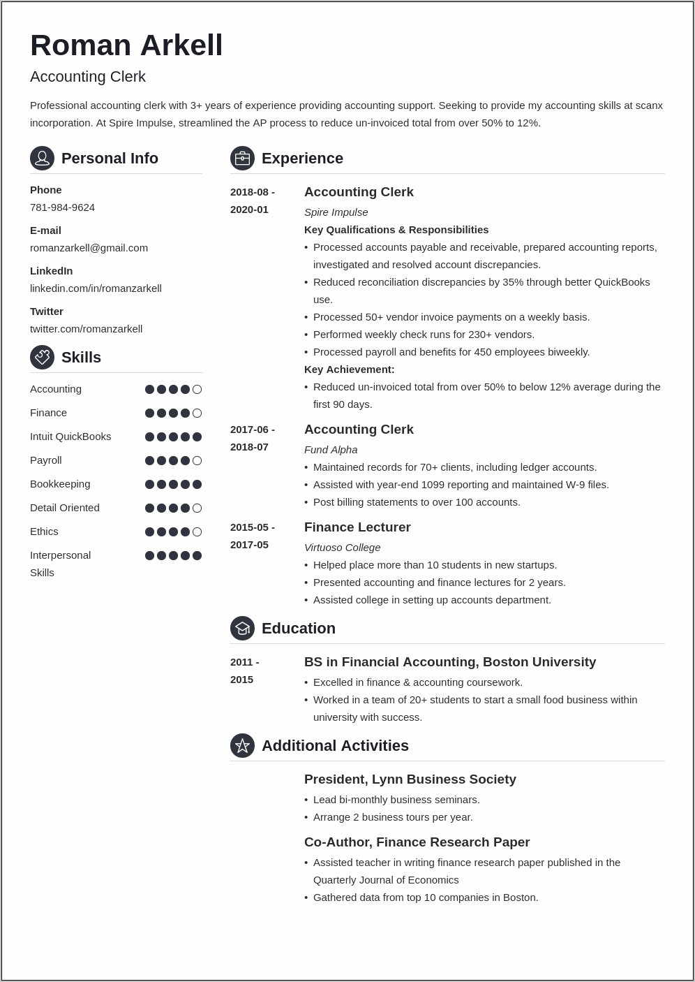 Example Accounting Clerk Resume Phrases