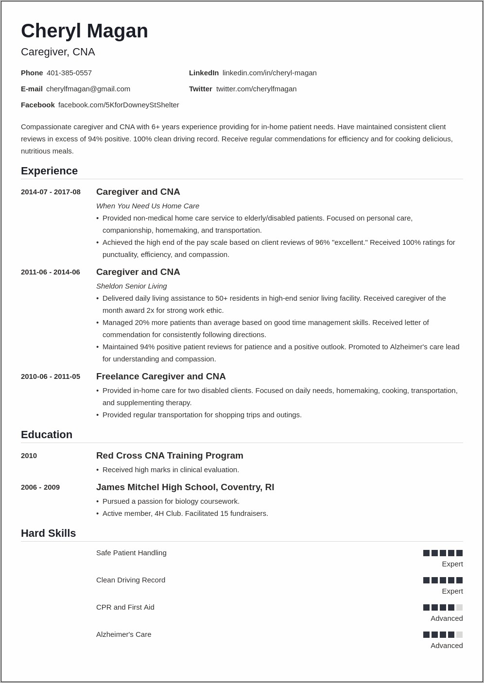 Example Assisted Living Caregiver Resume