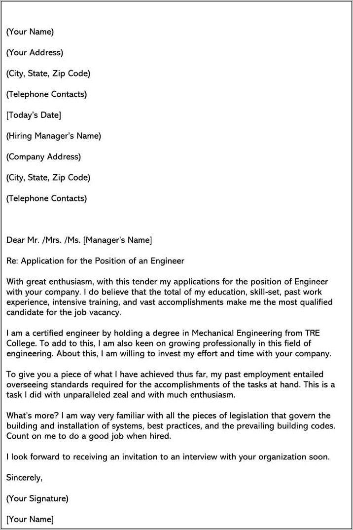 Example Cover Letter For Resume Engineering