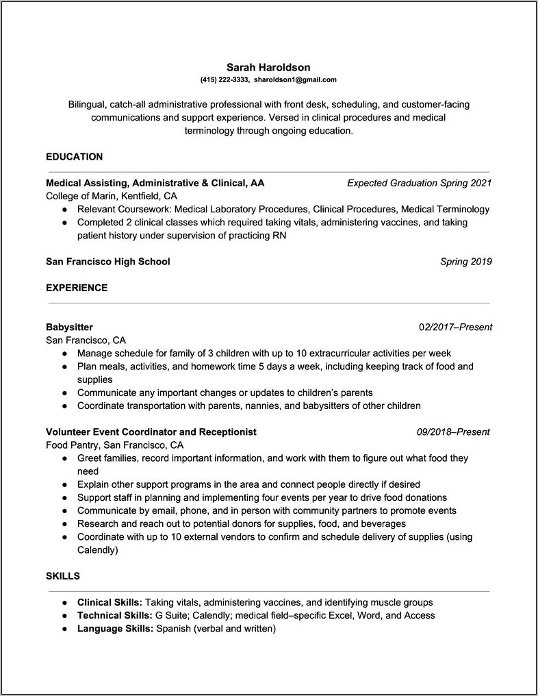 Example Job Resume For First Job