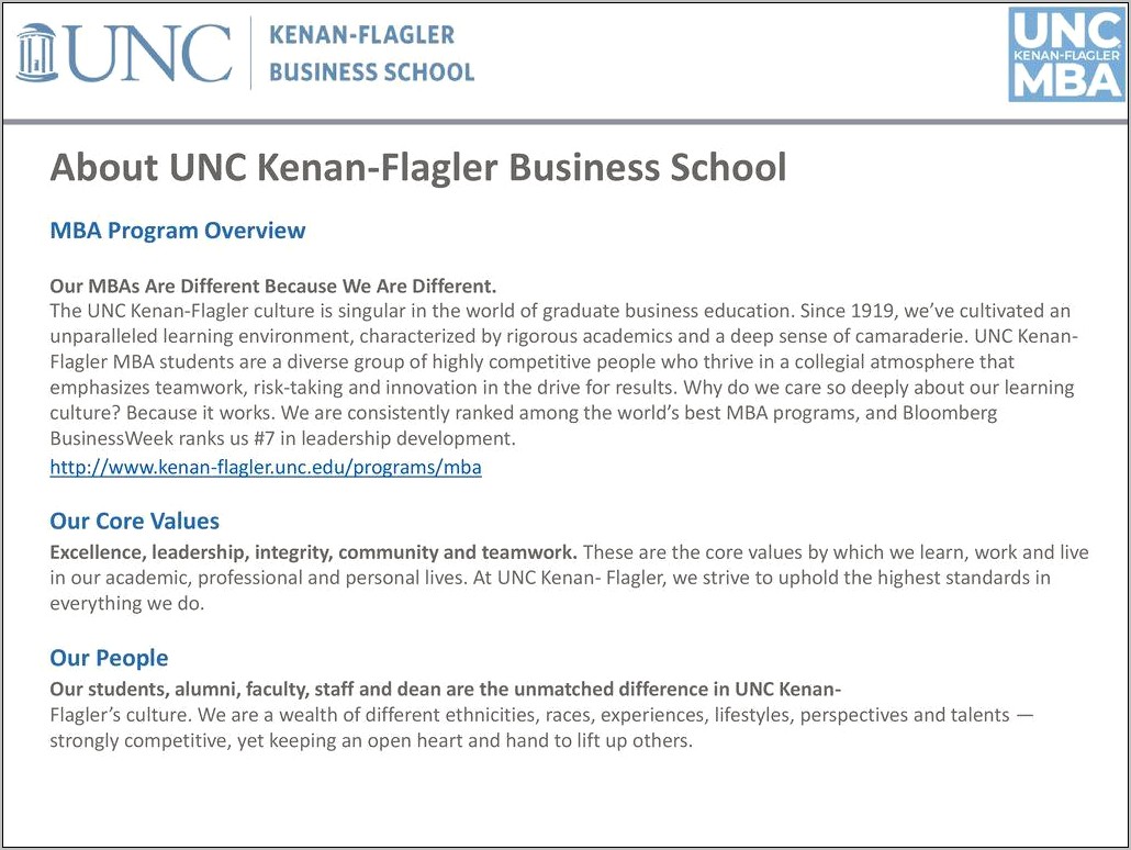 Example Kenan Flagler Business School Resume