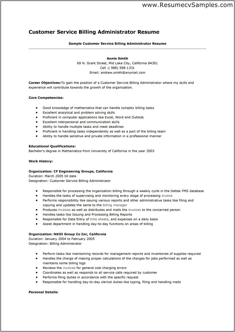 Example Objective For Customer Service Resume