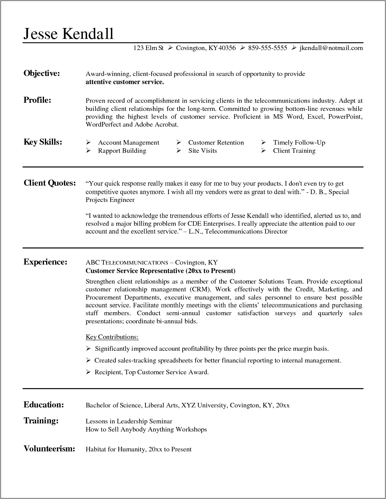 Example Objectives For A Csr Resume