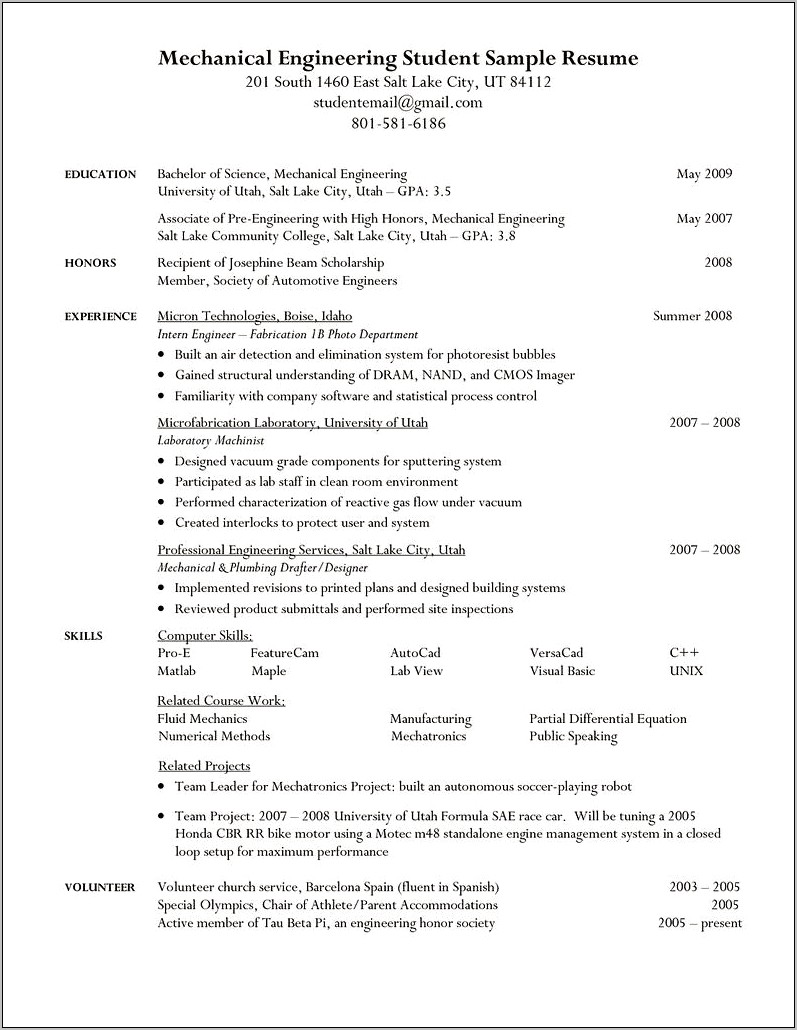 Example Objectives For College Student Resume