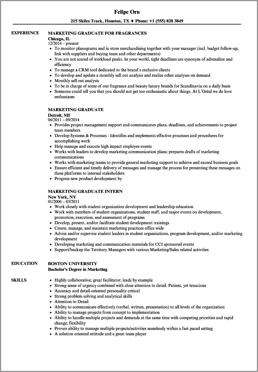 Example Objectives For Marketing Resume