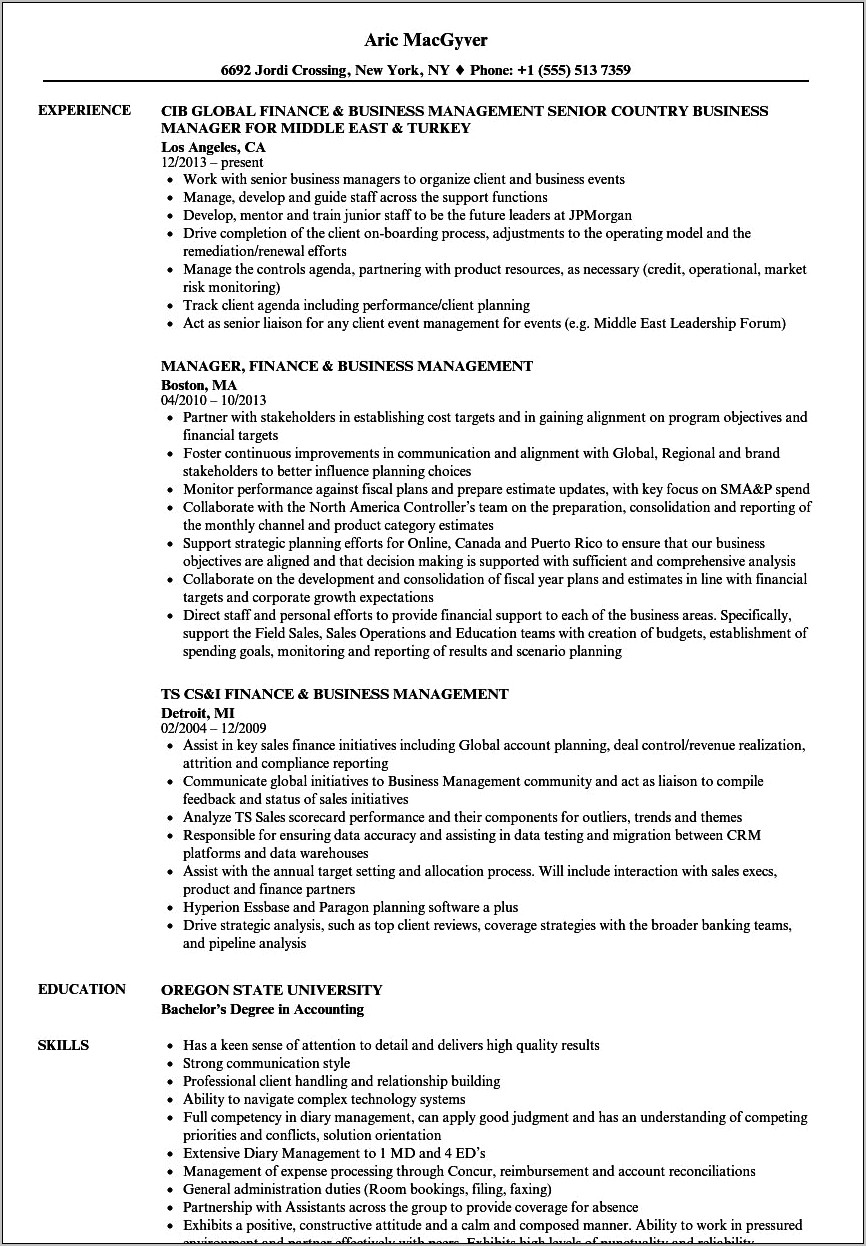 Example Of A Business Administration Resume