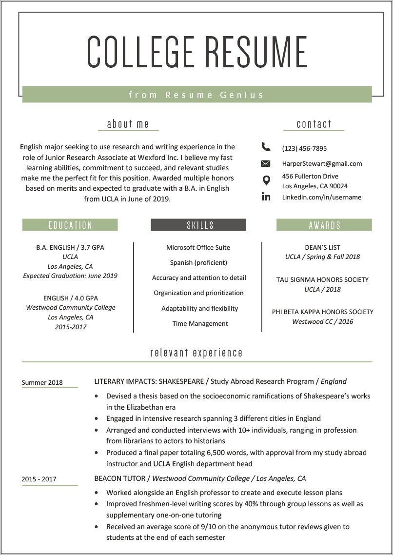 Example Of A College Graduate Resume