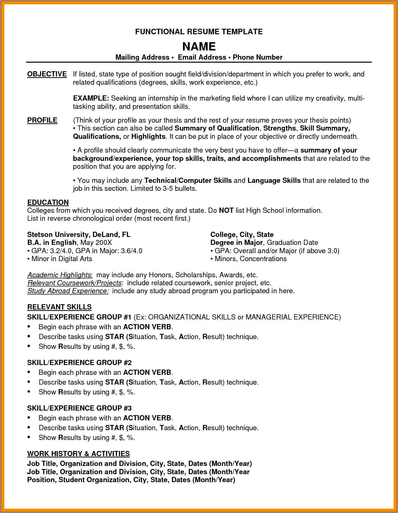 Example Of A Combination Resume Format