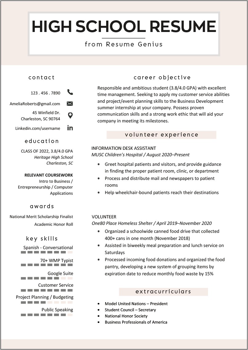 Example Of A Completed Simple Resume Template