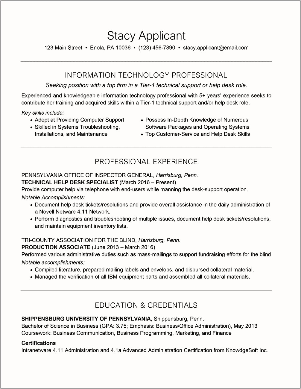 Example Of A Cv Resume Of Computer Technician