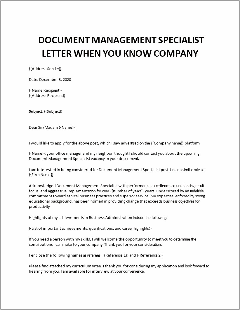 Example Of A Documentation Specialist Resume