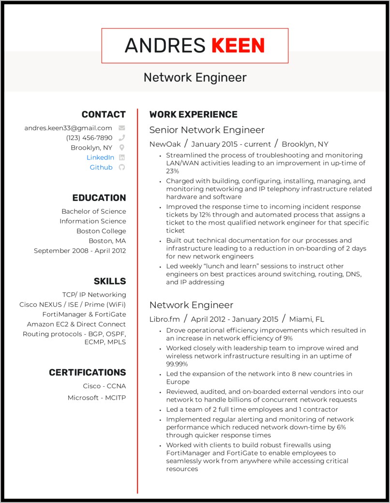 Example Of A Engineer Chronological Resume