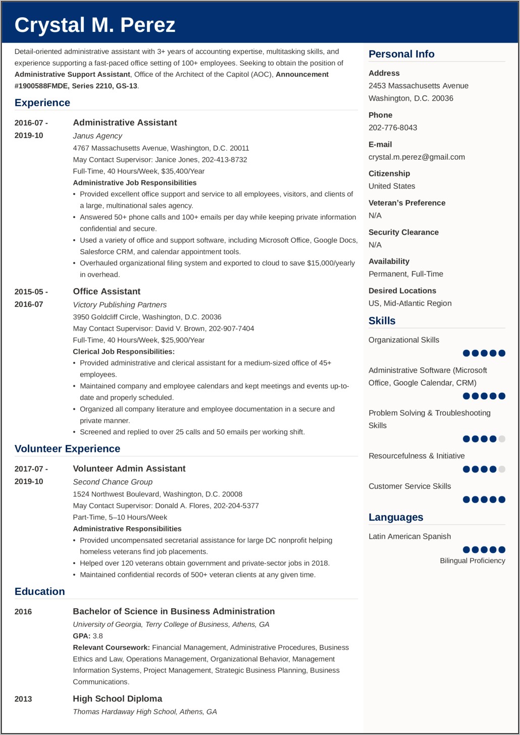 Example Of A Federal Resume 2010
