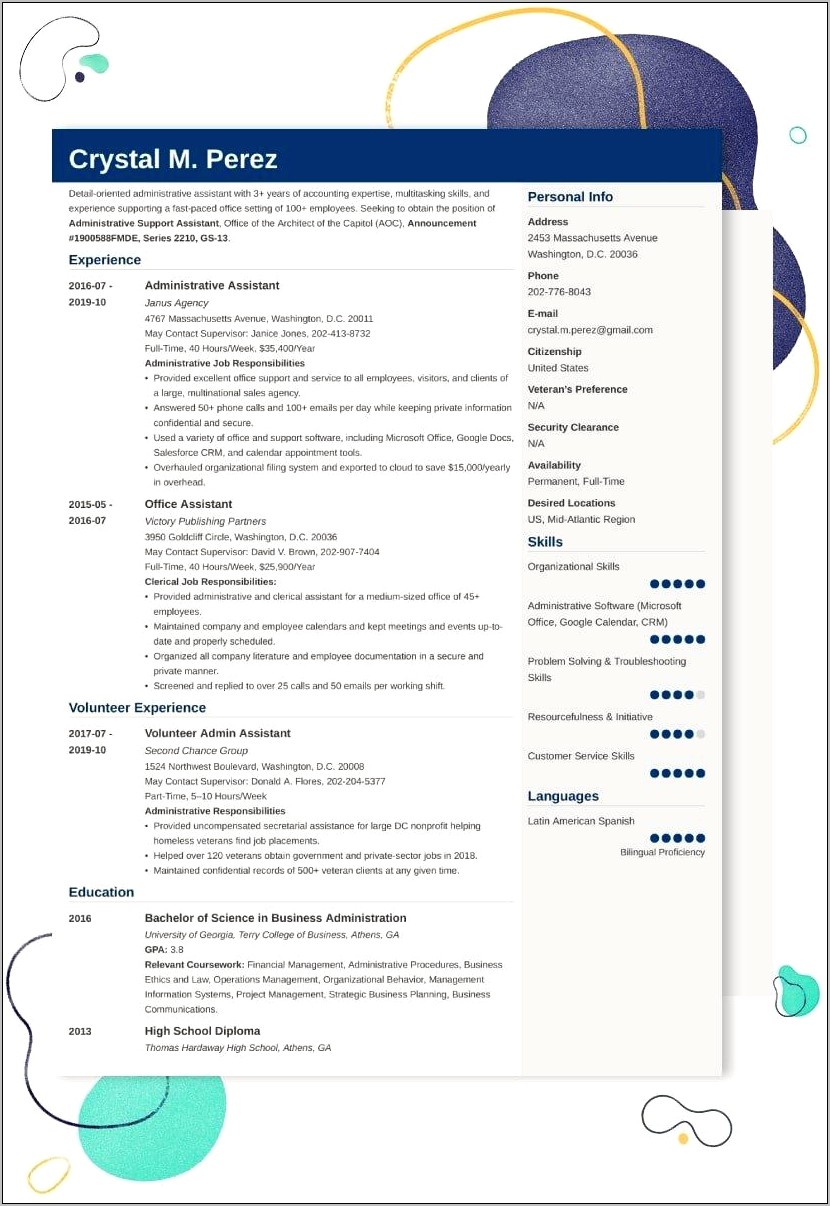 Example Of A Federal Resume 2015