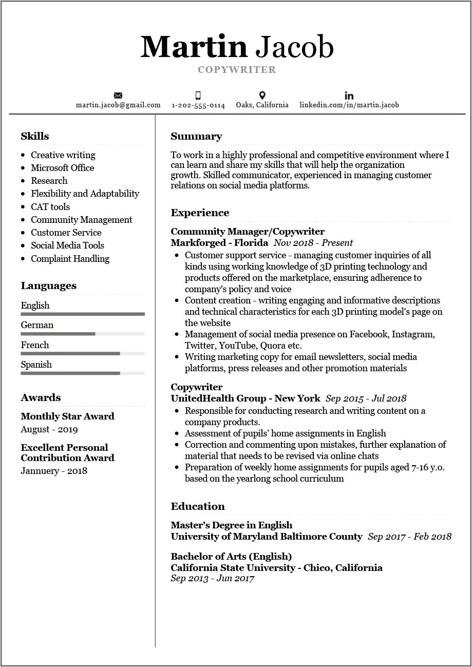 Example Of A French Resume