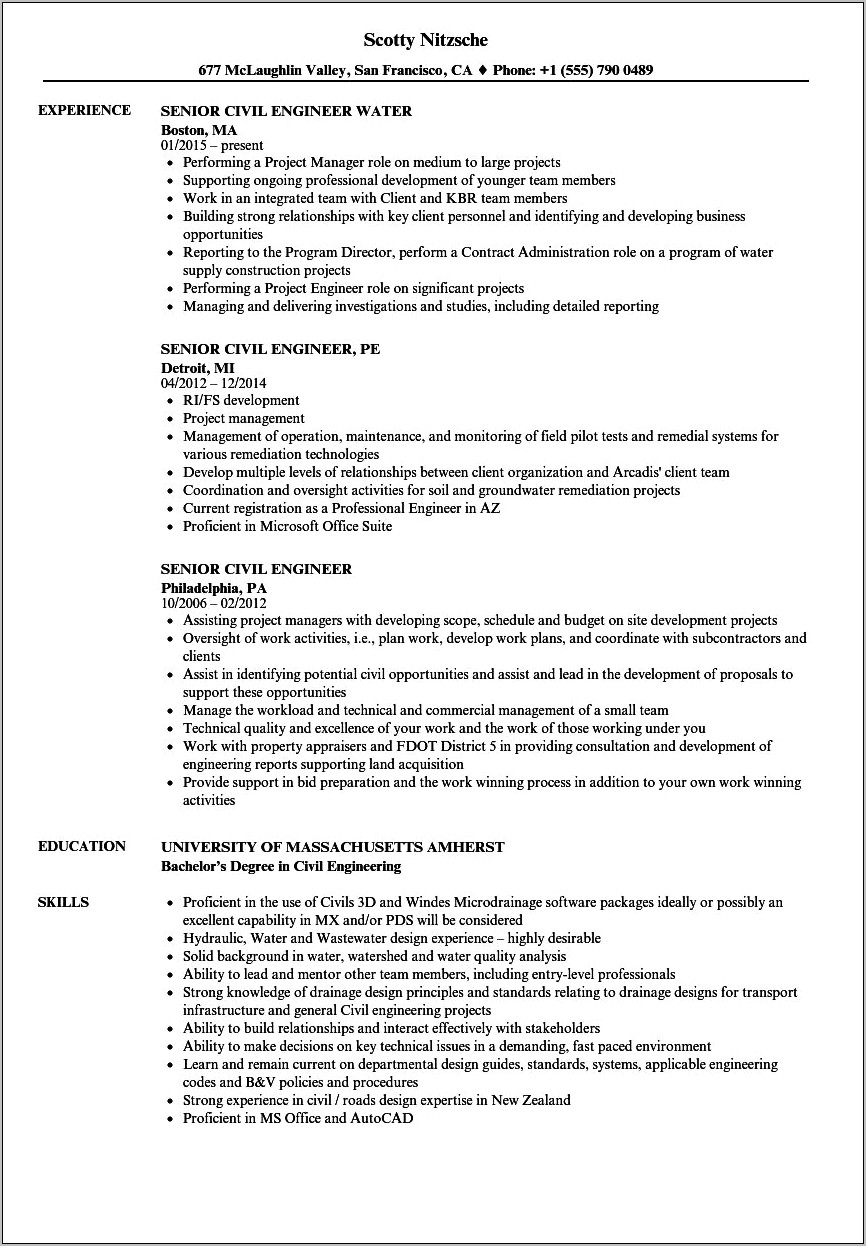 Example Of A Good Civil Engineering Resume