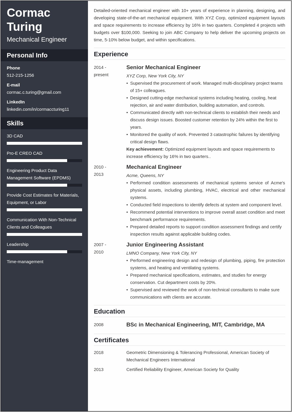 Example Of A Good Engineer Resume