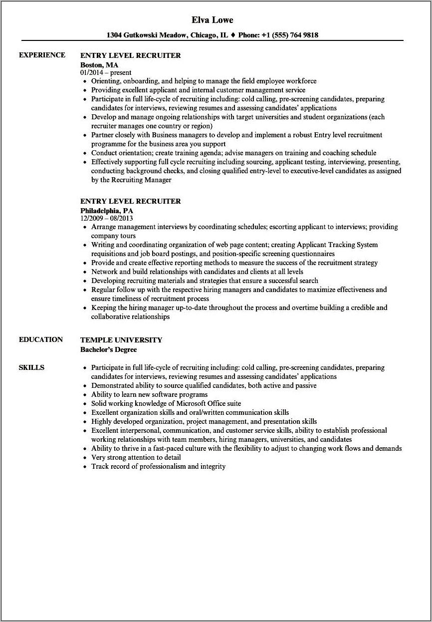 Example Of A Good Recruiters Resume