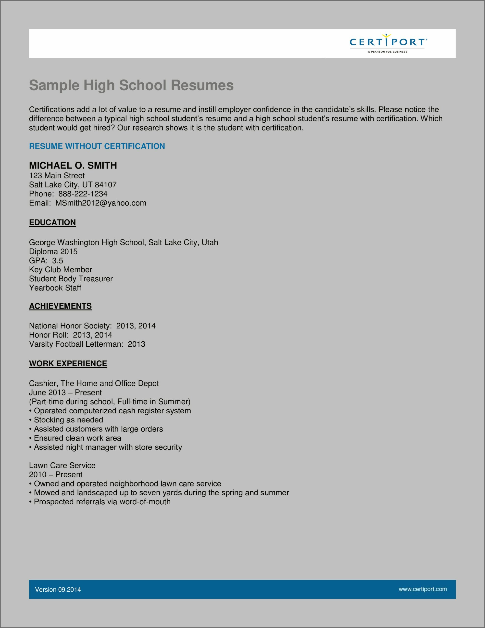 Example Of A Good Resume For High Schoolers