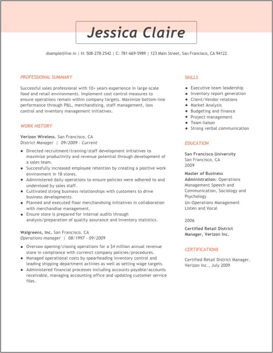 Example Of A Good Simple Resume