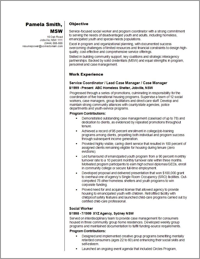 Example Of A Good Social Work Resume