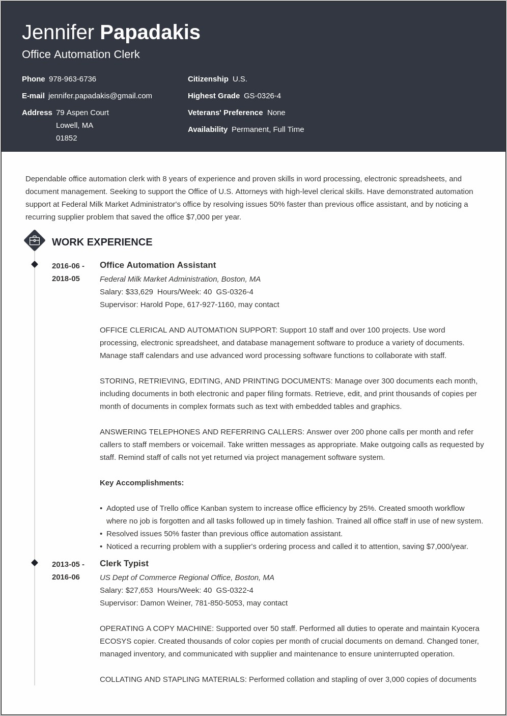 Example Of A Government Resume Format
