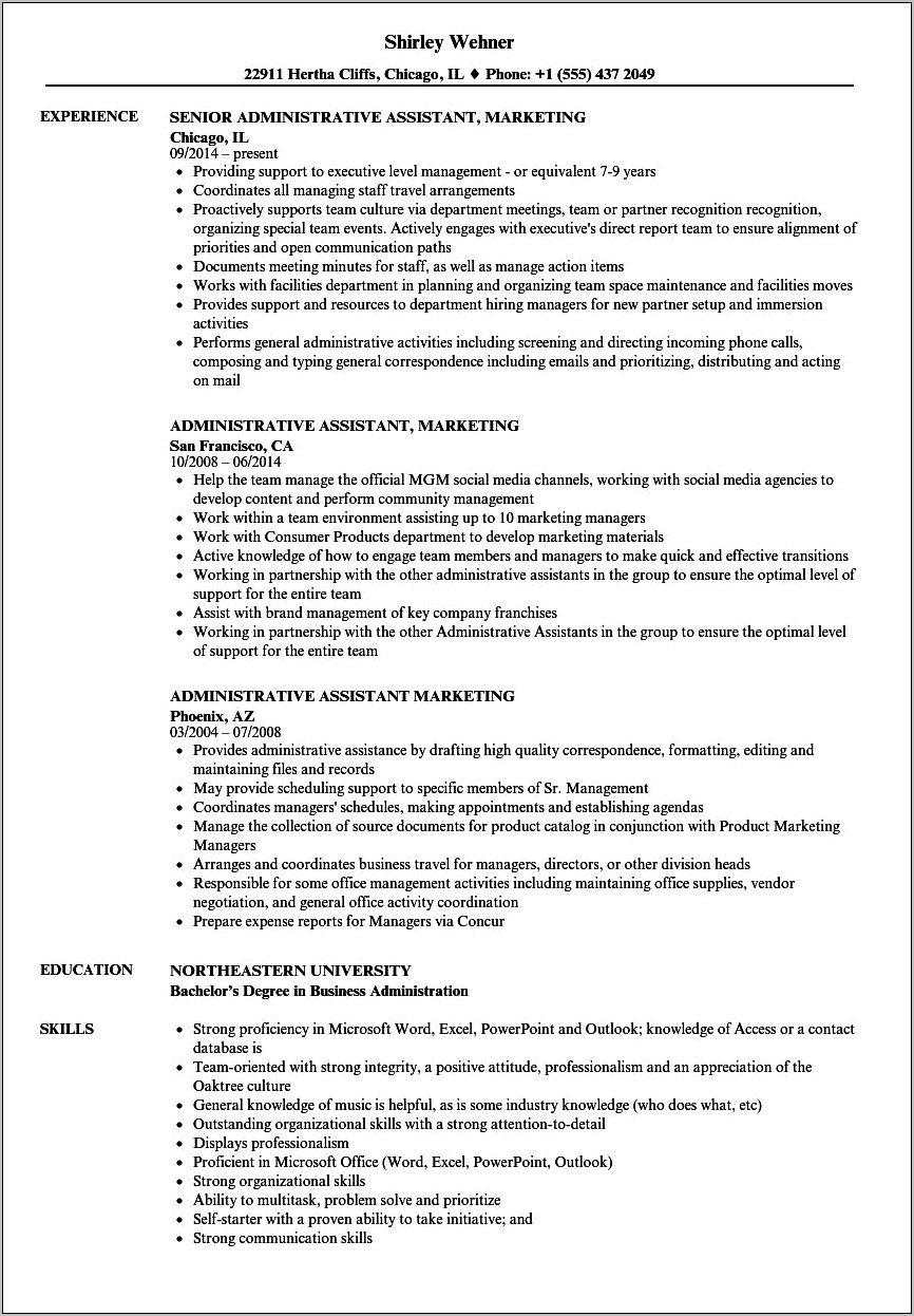 Example Of A Great Administrative Assistant Resume