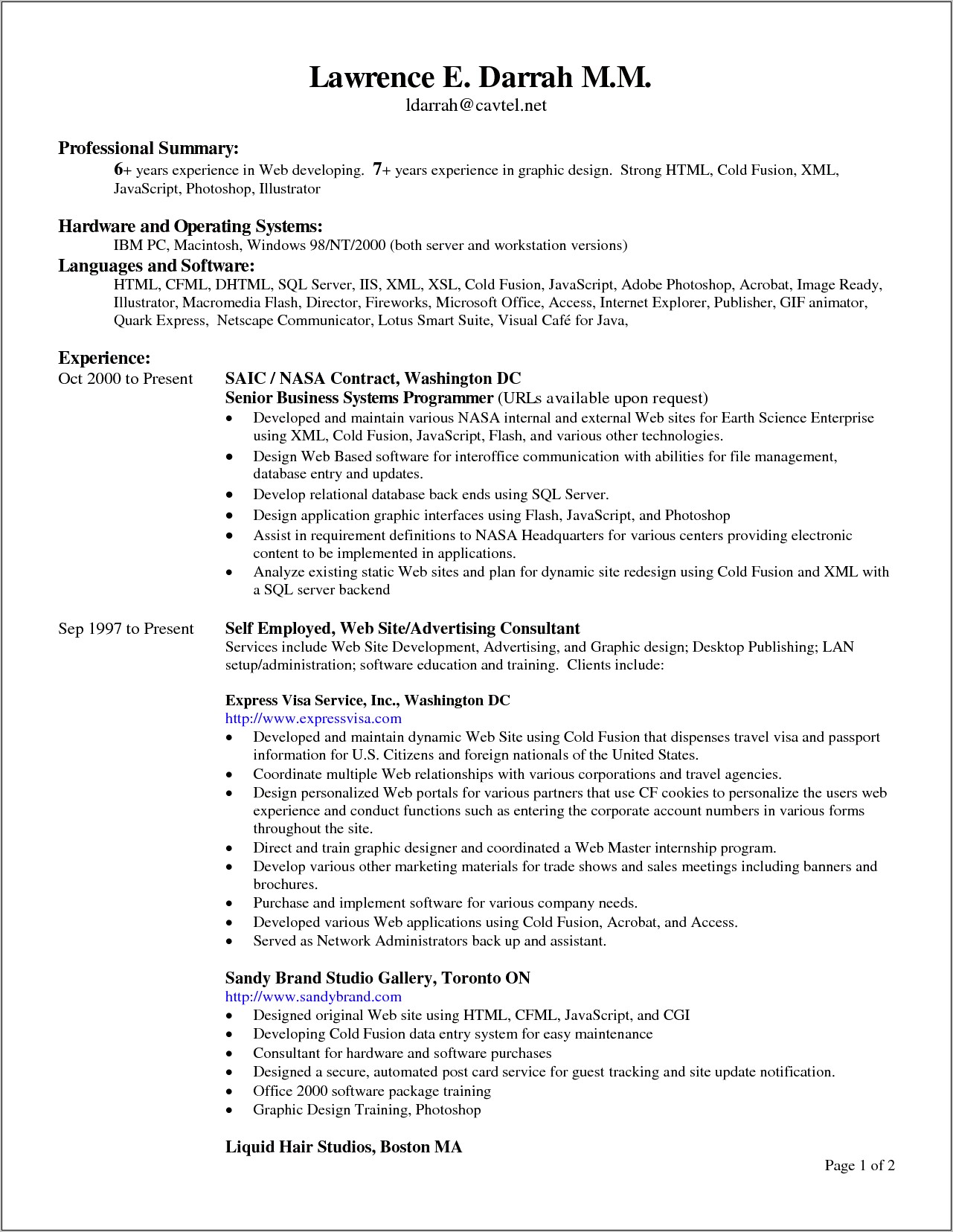 Example Of A Header On A Resume